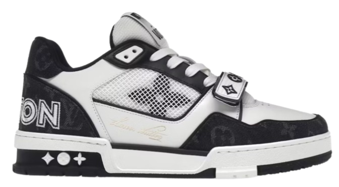 LV Trainers Velcro Strap Monogram Denim Black