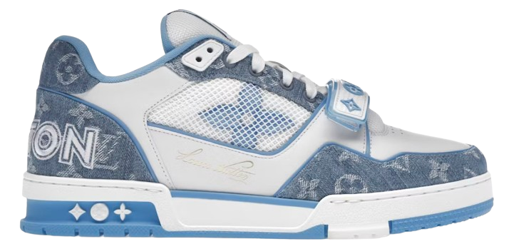 LV Trainers Velcro Strap Monogram Denim Blue
