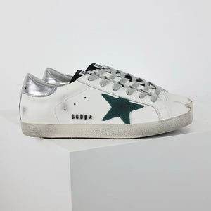 Golden Goose Ball-Star Green Star Silver Heel Tab