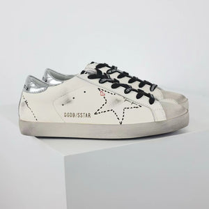 Golden Goose Super-Star Black Outline Star Silver Heel Tab