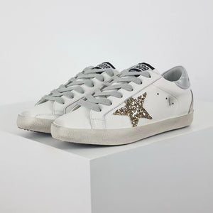 Golden Goose Super-Star Glitter Gold Star Silver Heel Tab