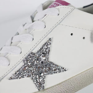 Golden Goose Super-Star Glitter Silver Star Navy Heel Tab