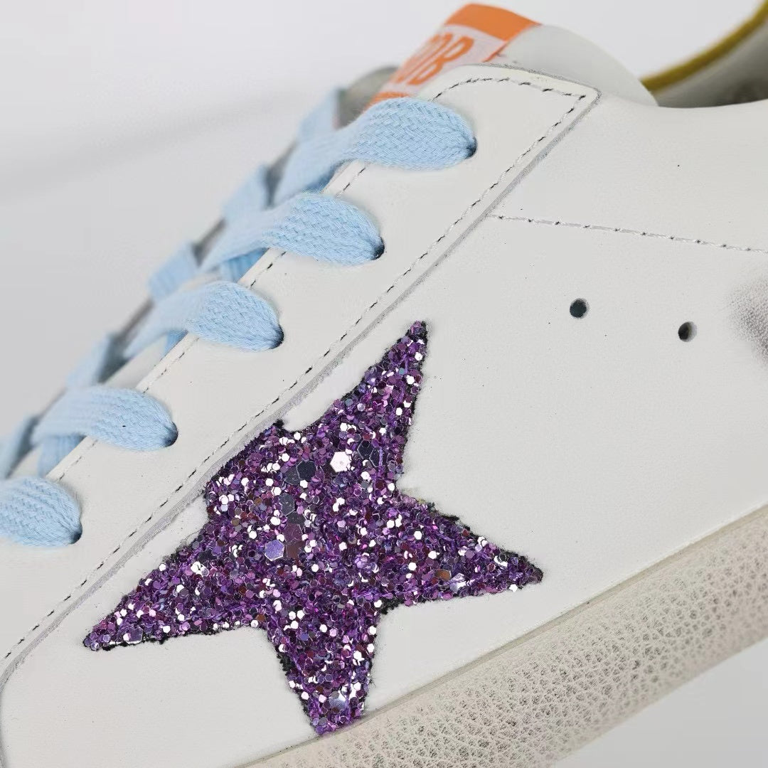 Golden Goose Super-Star Glitter Purple Star Yellow Heel Tab