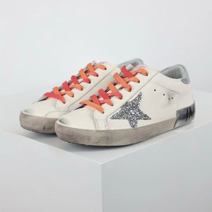 Golden Goose Ball-Star Glitter Star Silver Heel Tab