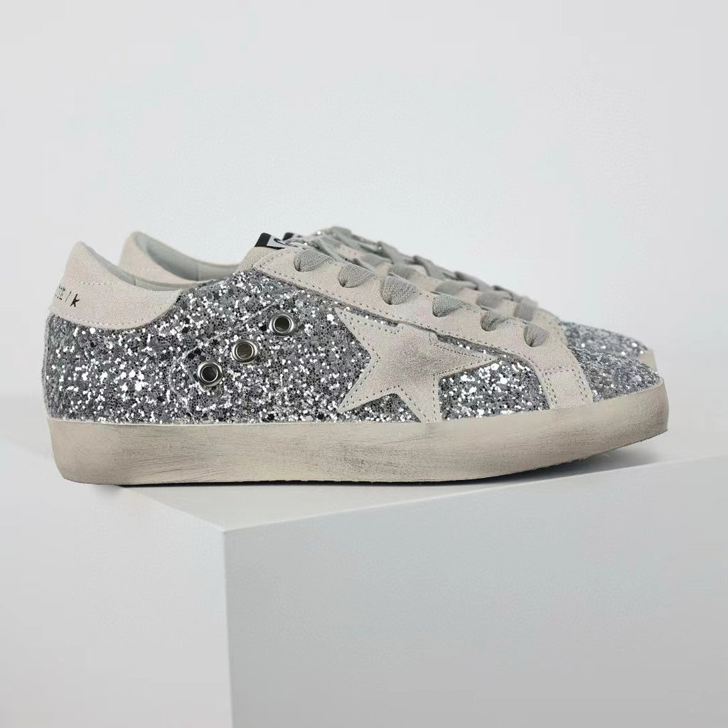 Golden Goose Ball-Star Suede Star Grey Heel Tab Glitter Base