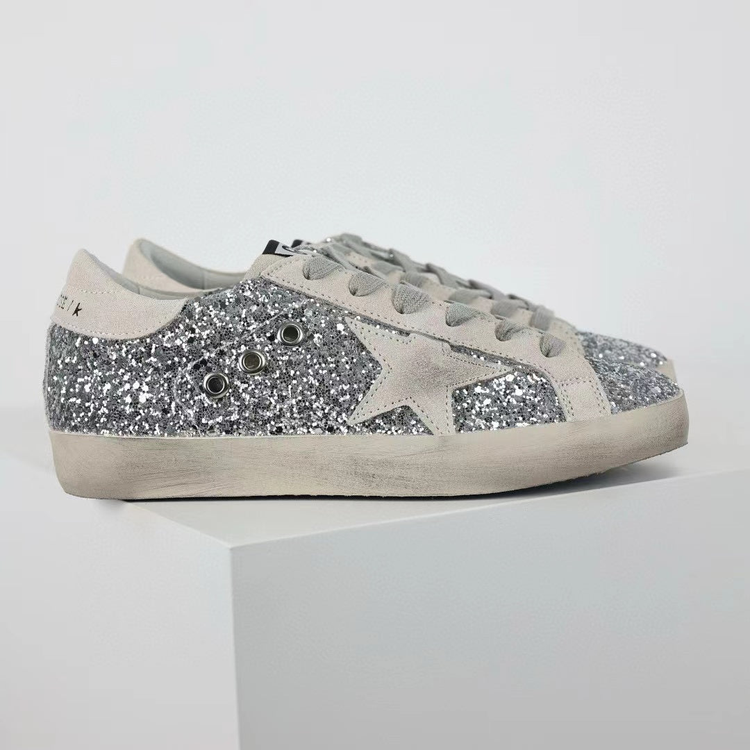 Golden Goose Ball-Star Suede Star Grey Heel Tab Glitter Base