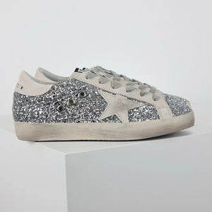 Golden Goose Ball-Star Suede Star Grey Heel Tab Glitter Base