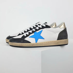 Golden Goose Ball-Star Blue Leather Star Gold Heel Tab Black