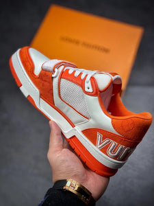 LV Trainers Velcro Strap Monogram Denim Orange
