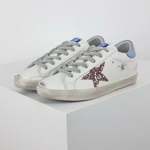 Load image into Gallery viewer, Golden Goose Super-Star Glitter Pink Star Blue Heel Tab
