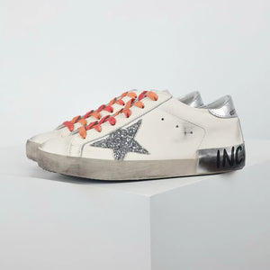 Golden Goose Ball-Star Glitter Star Silver Heel Tab