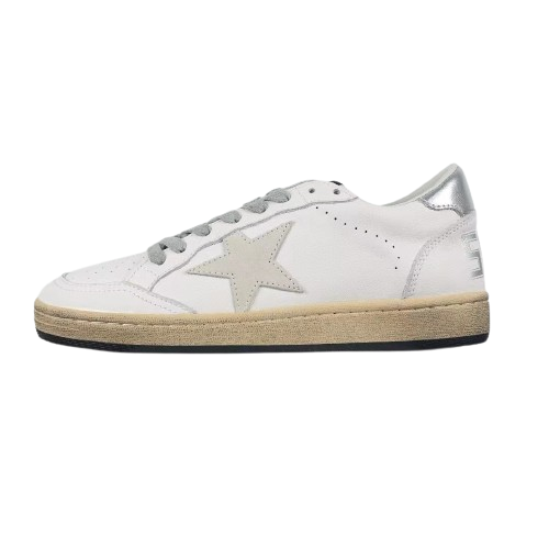 Golden Goose Ball-Star Suede Star Silver Heel Tab