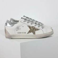 Load image into Gallery viewer, Golden Goose Super-Star Glitter Gold Star Silver Heel Tab
