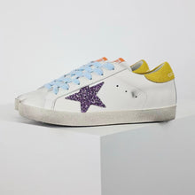 Load image into Gallery viewer, Golden Goose Super-Star Glitter Purple Star Yellow Heel Tab
