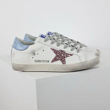 Load image into Gallery viewer, Golden Goose Super-Star Glitter Pink Star Blue Heel Tab
