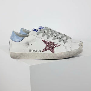 Golden Goose Super-Star Glitter Pink Star Blue Heel Tab