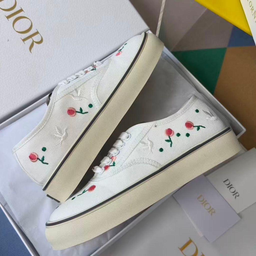 Saltwind Sneaker Doves & Roses Motif on White Cotton