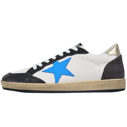 Golden Goose Ball-Star Blue Leather Star Gold Heel Tab Black