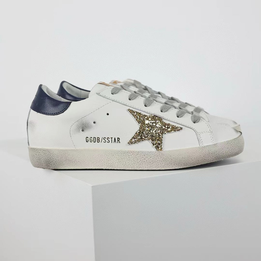 Golden Goose Super-Star Glitter Gold Star Blue Heel Tab