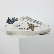 Load image into Gallery viewer, Golden Goose Super-Star Glitter Gold Star Blue Heel Tab
