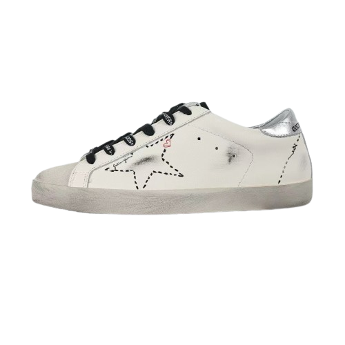 Golden Goose Super-Star Black Outline Star Silver Heel Tab