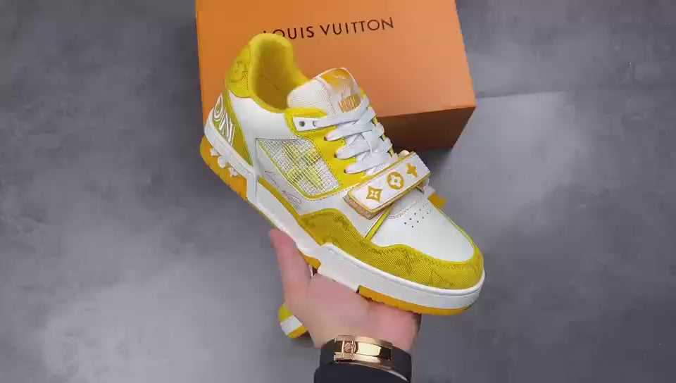 LV Trainers Velcro Strap Monogram Denim Yellow