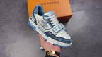 LV Trainers Velcro Strap Monogram Denim Blue
