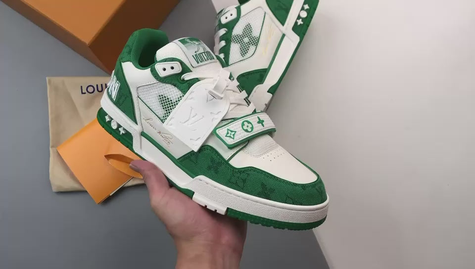 LV Trainers Velcro Strap Monogram Denim Green