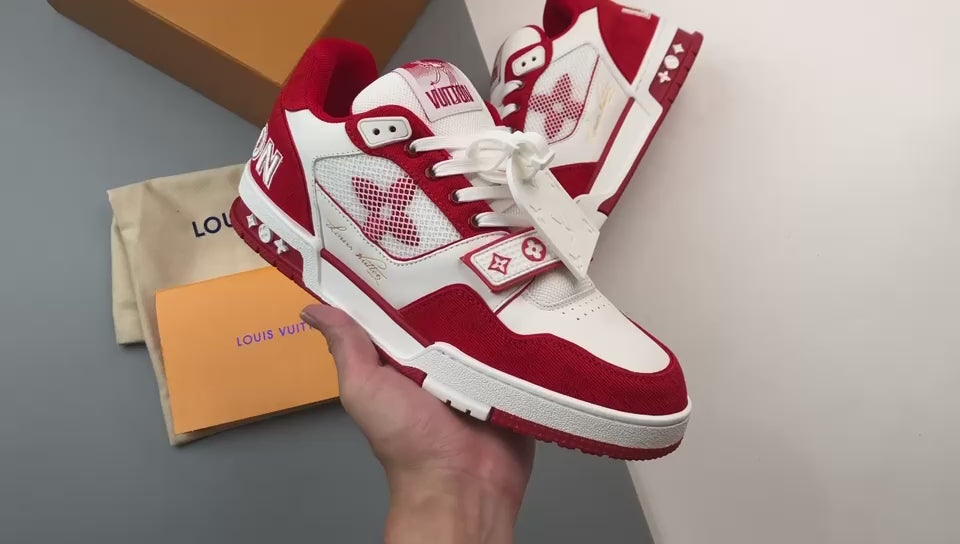 LV Trainers Velcro Strap Monogram Denim Red