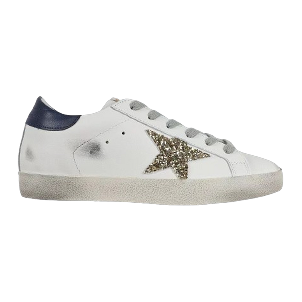 Golden Goose Super-Star Glitter Gold Star Blue Heel Tab