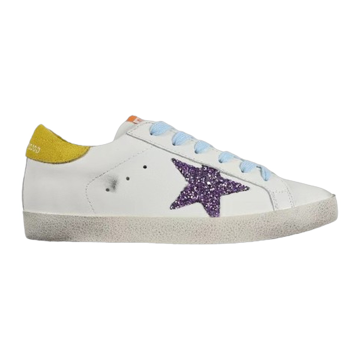 Golden Goose Super-Star Glitter Purple Star Yellow Heel Tab