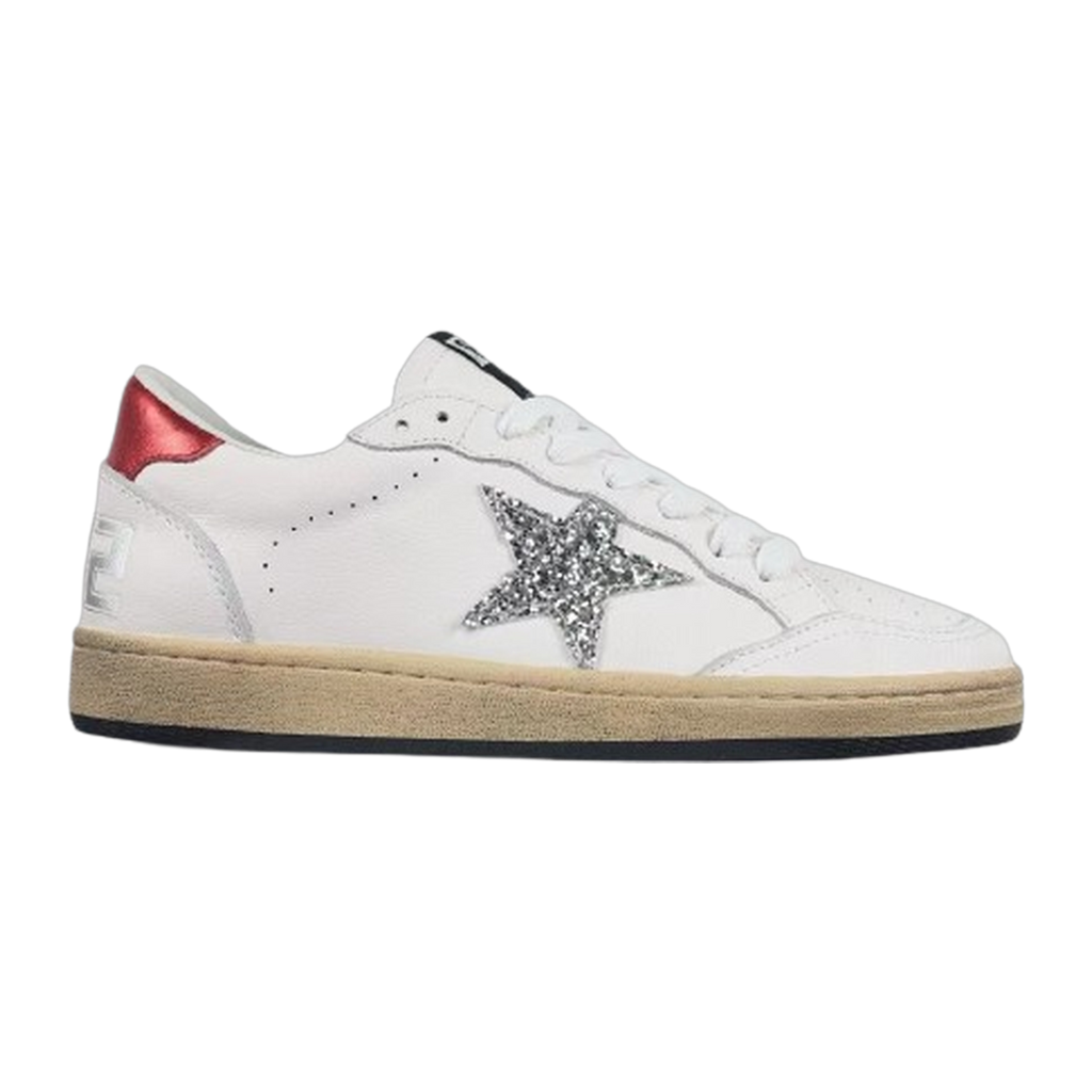 Golden Goose Ball-Star Glitter Silver Star Red Heel Tab