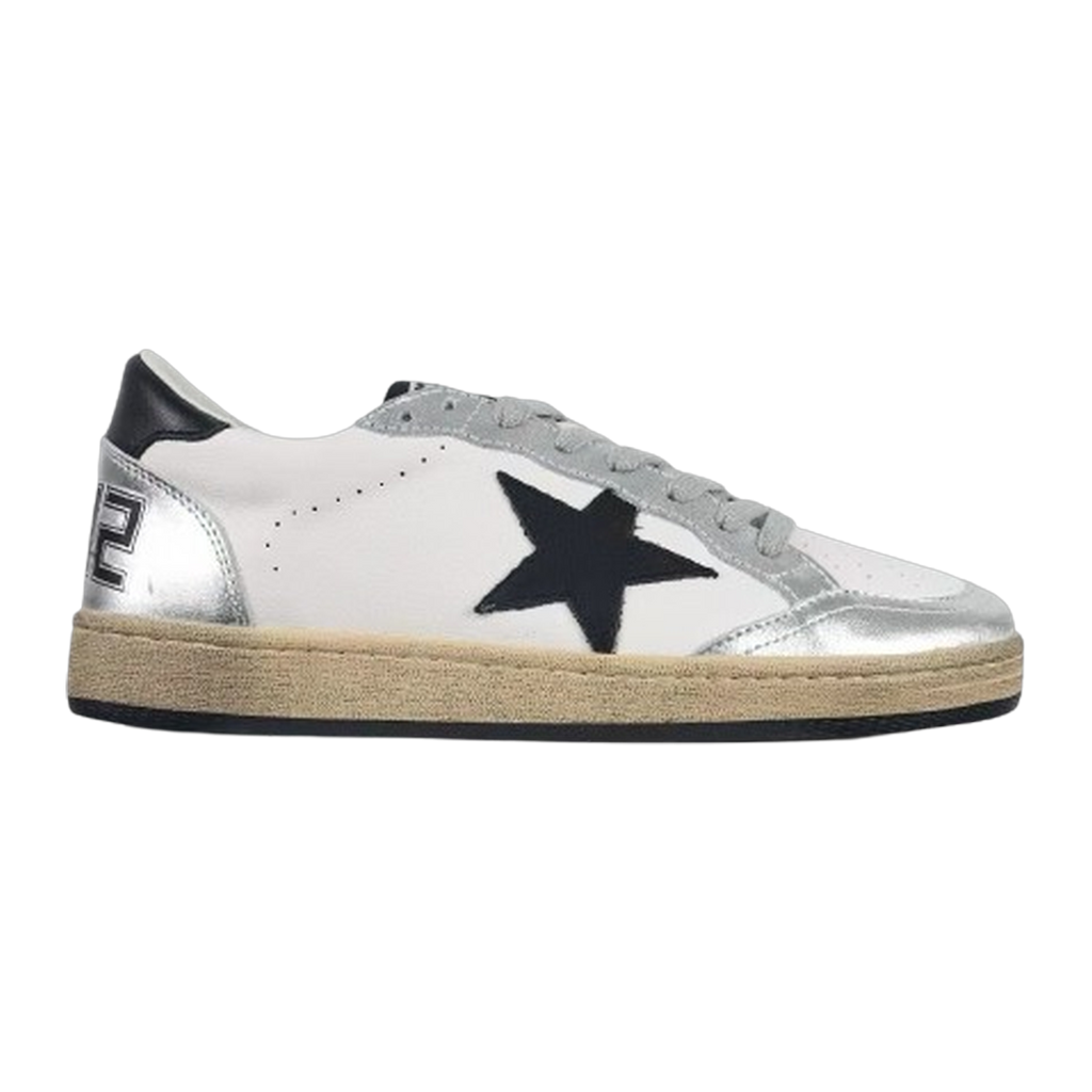 Golden Goose Ball-Star Leather Star Black Heel Tab Silver