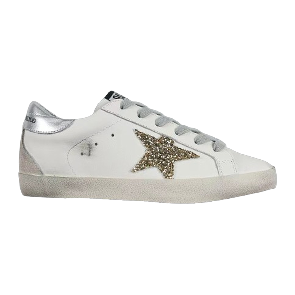 Golden Goose Super-Star Glitter Gold Star Silver Heel Tab