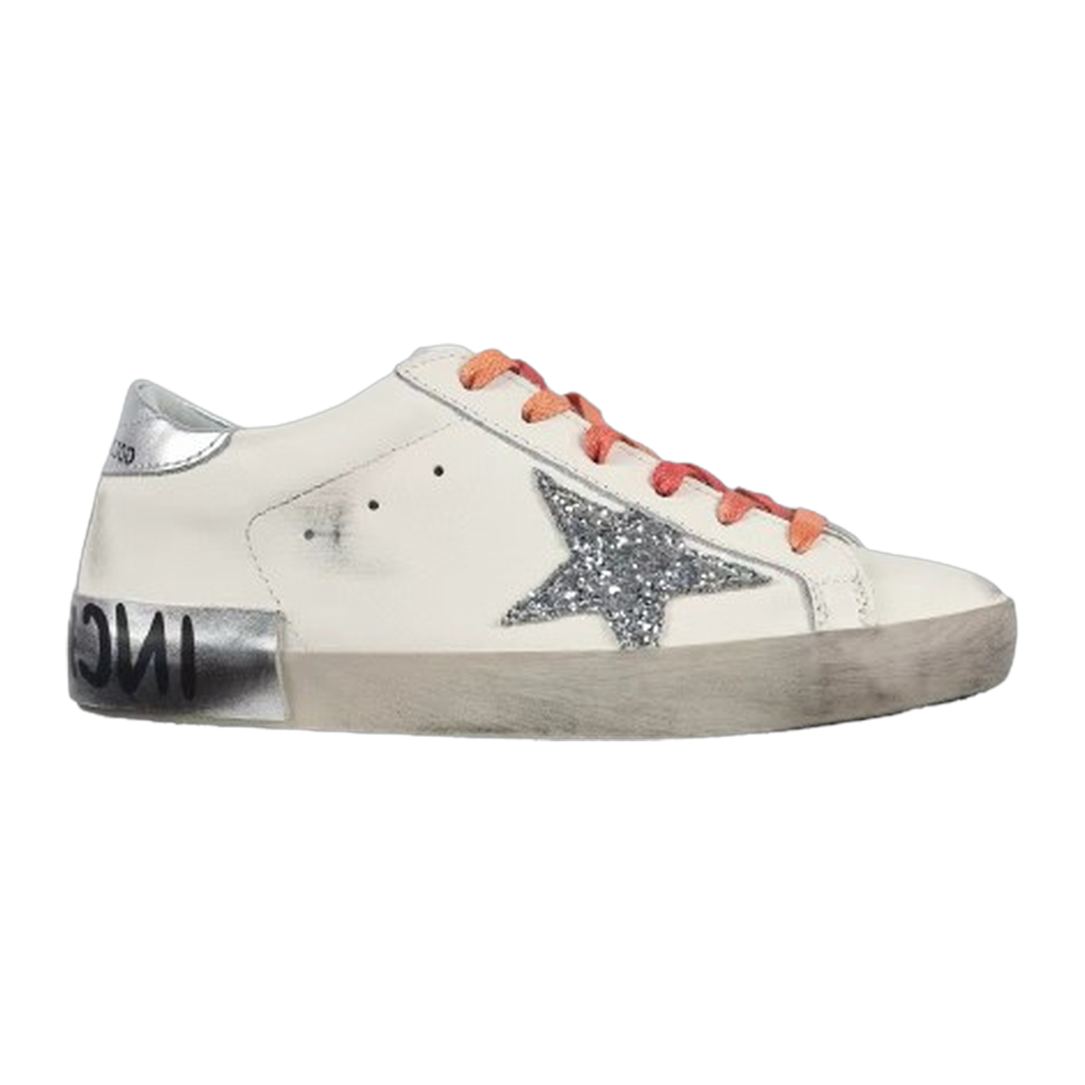 Golden Goose Ball-Star Glitter Star Silver Heel Tab