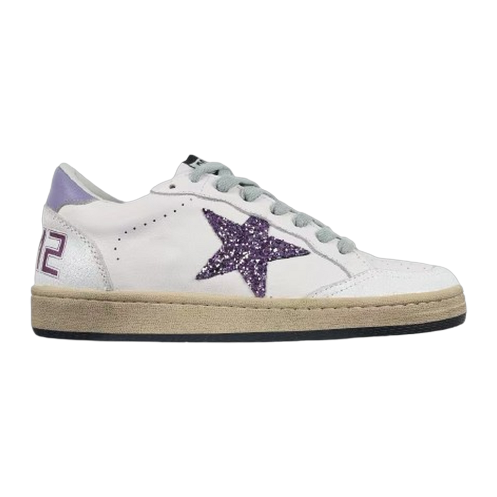 Golden Goose Ball-Star Glitter Star Purple Heel Tab