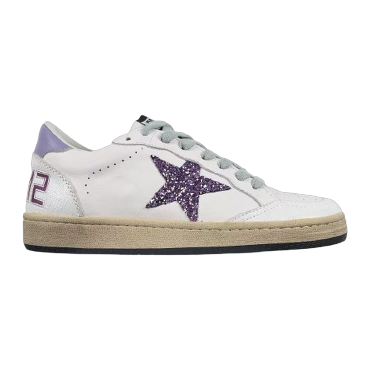 Golden Goose Ball-Star Glitter Star Purple Heel Tab