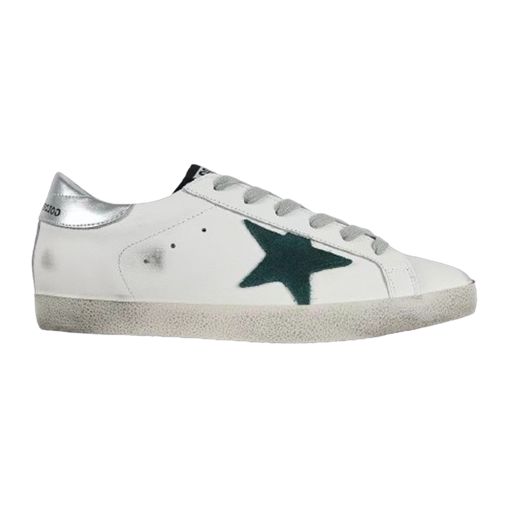 Golden Goose Ball-Star Green Star Silver Heel Tab