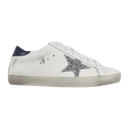 Golden Goose Super-Star Glitter Silver Star Navy Heel Tab