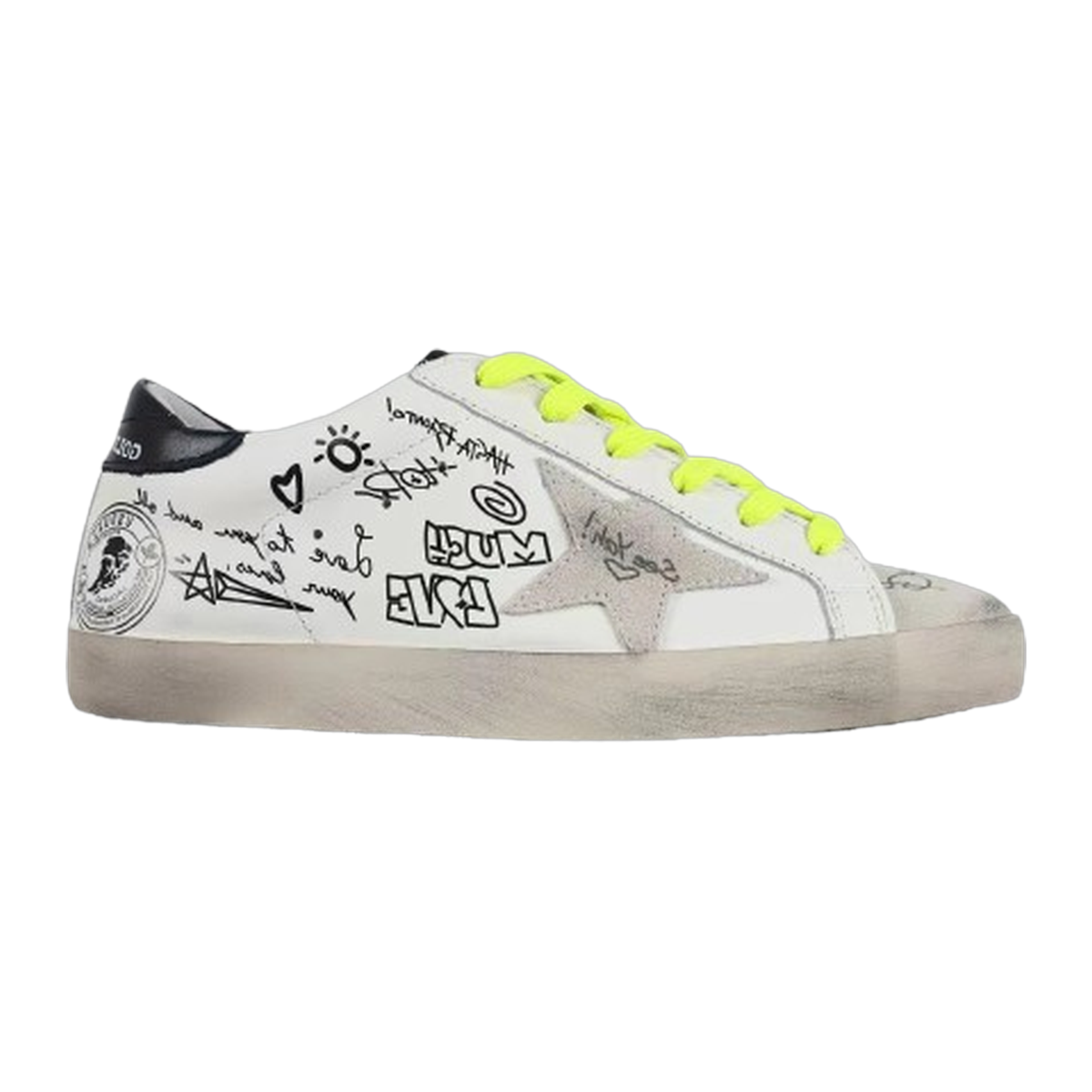 Golden Goose Super-Star Graffiti Suede Silver Star Black Heel Tab