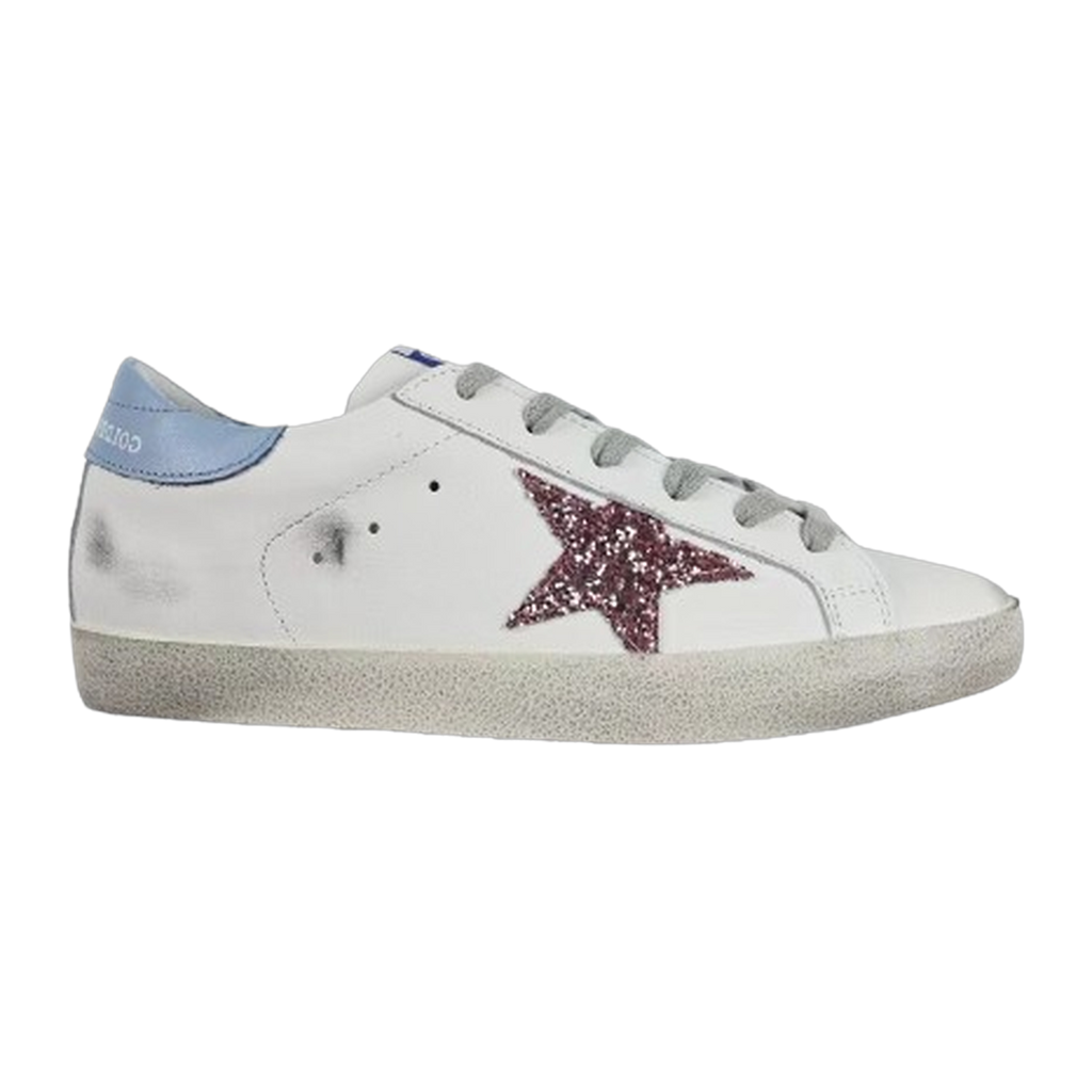 Golden Goose Super-Star Glitter Pink Star Blue Heel Tab