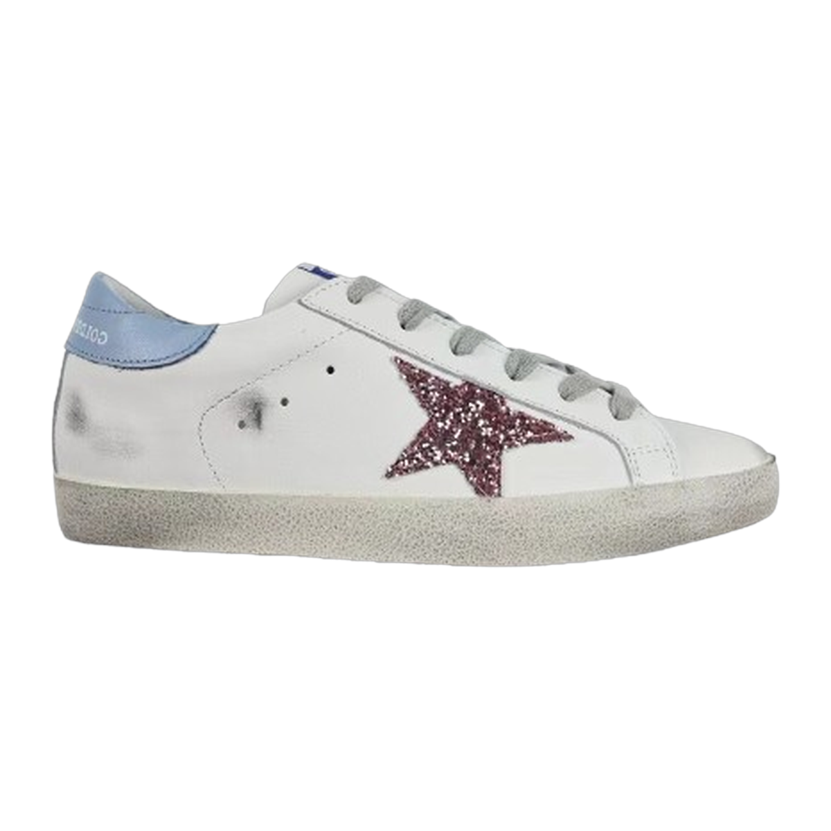 Golden Goose Super-Star Glitter Pink Star Blue Heel Tab
