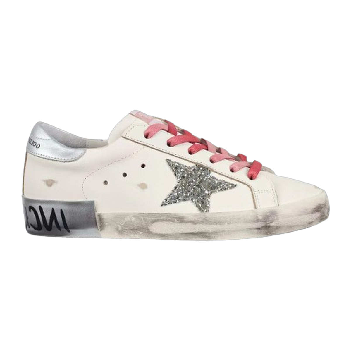 Golden Goose Ball-Star Glitter Star Silver Heel Tab