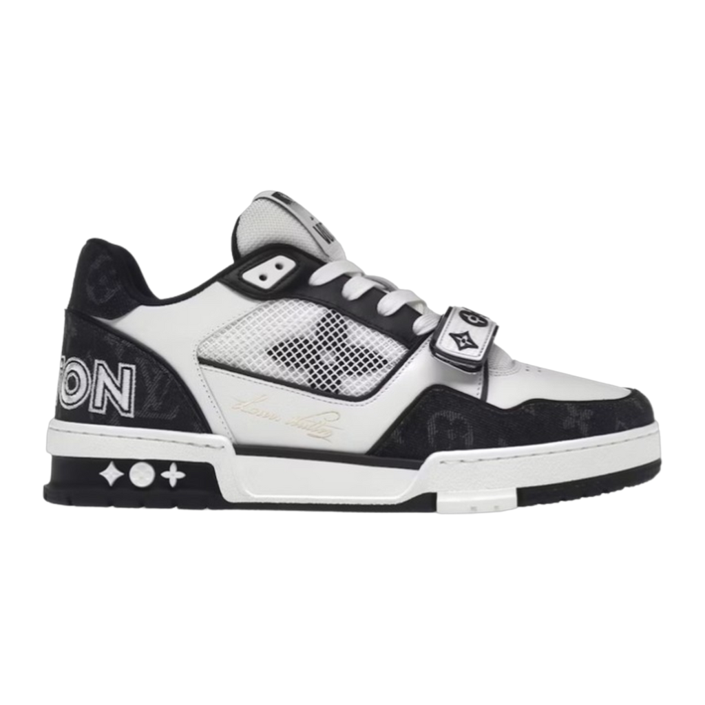 LV Trainers Velcro Strap Monogram Denim Black