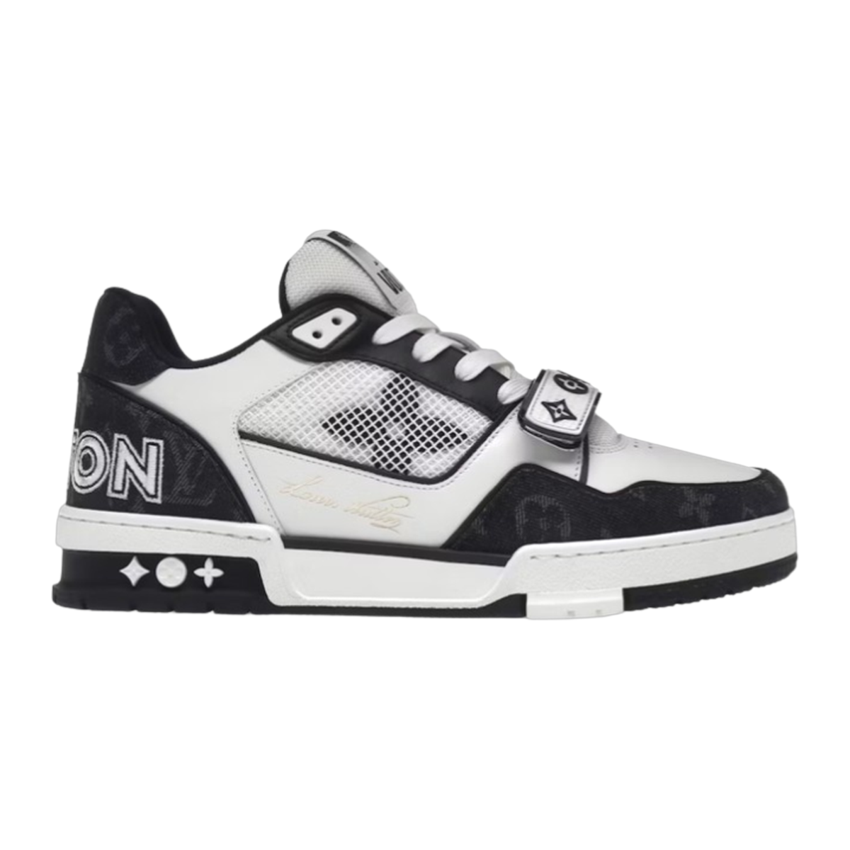LV Trainers Velcro Strap Monogram Denim Black