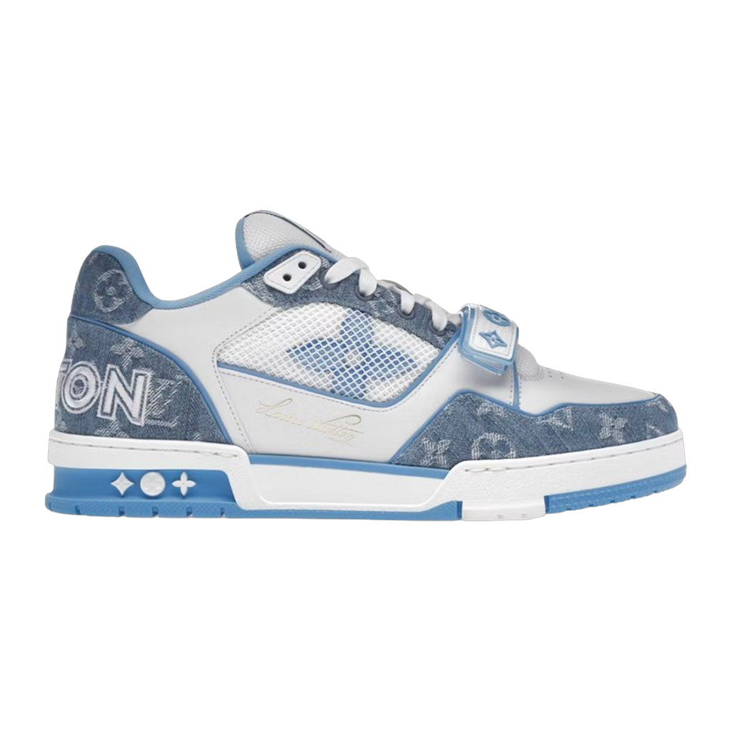 LV Trainers Velcro Strap Monogram Denim Blue