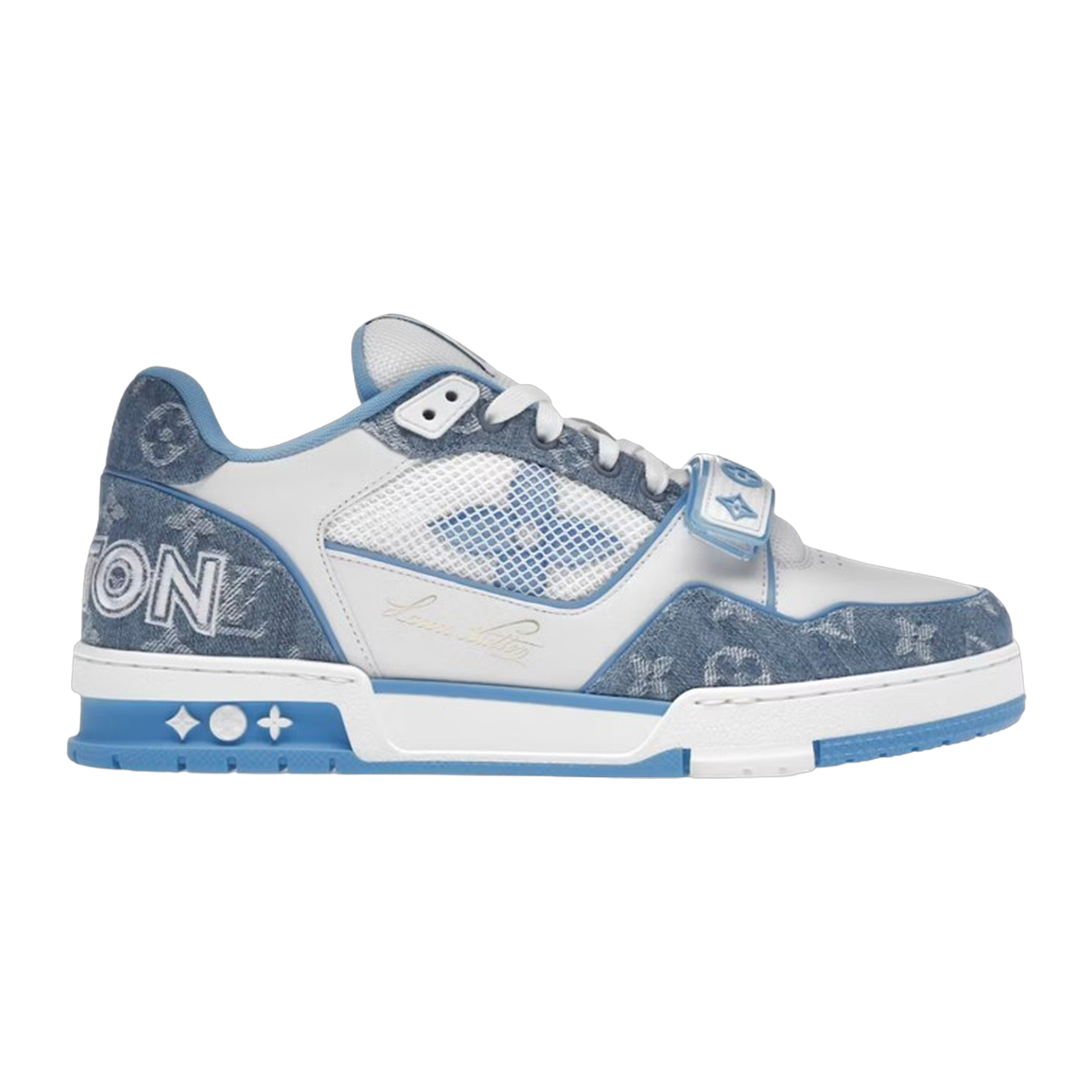 LV Trainers Velcro Strap Monogram Denim Blue