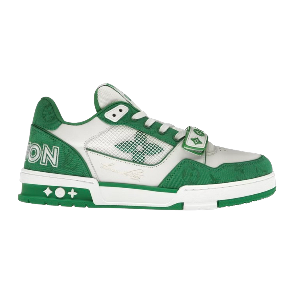 LV Trainers Velcro Strap Monogram Denim Green