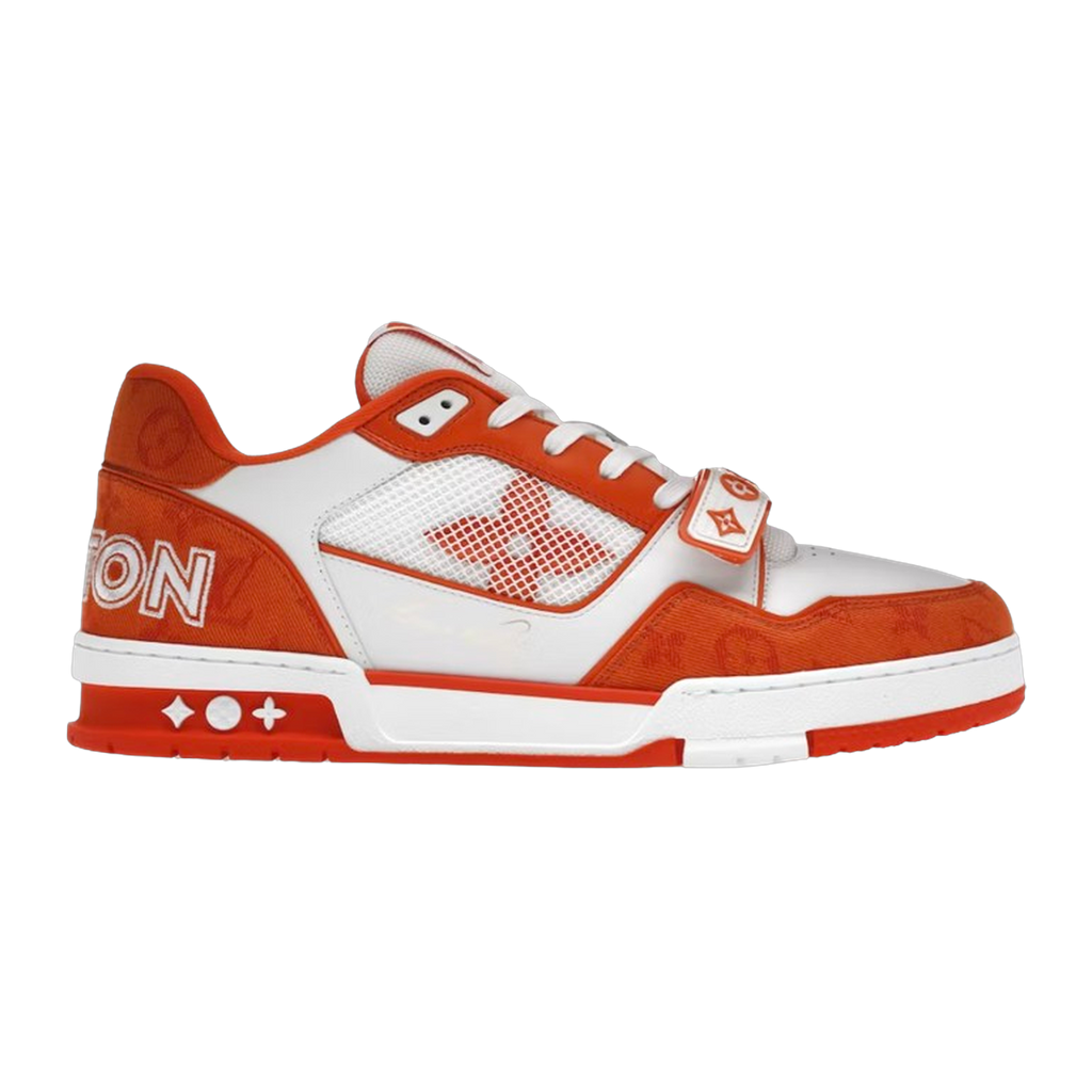 LV Trainers Velcro Strap Monogram Denim Orange