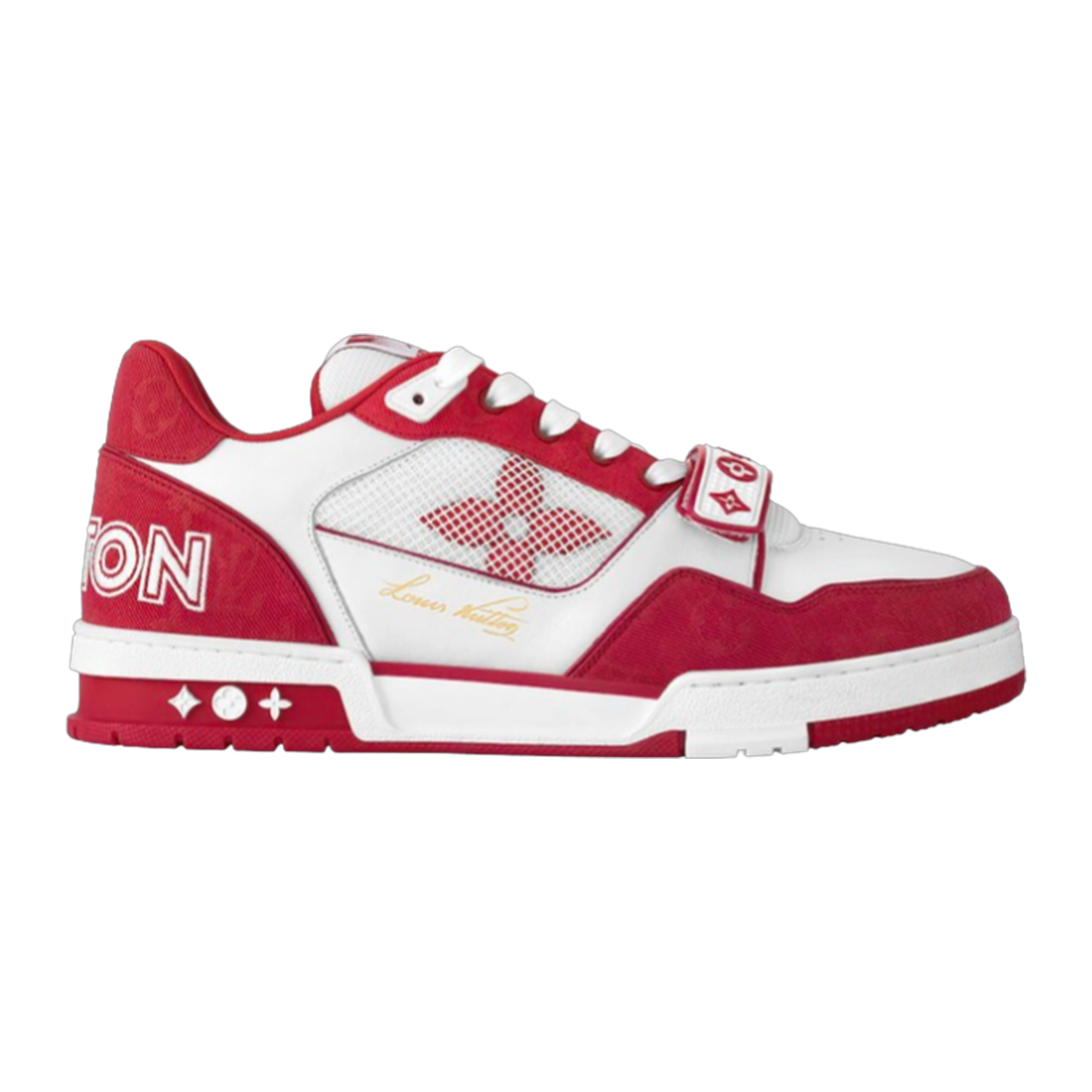 LV Trainers Velcro Strap Monogram Denim Red